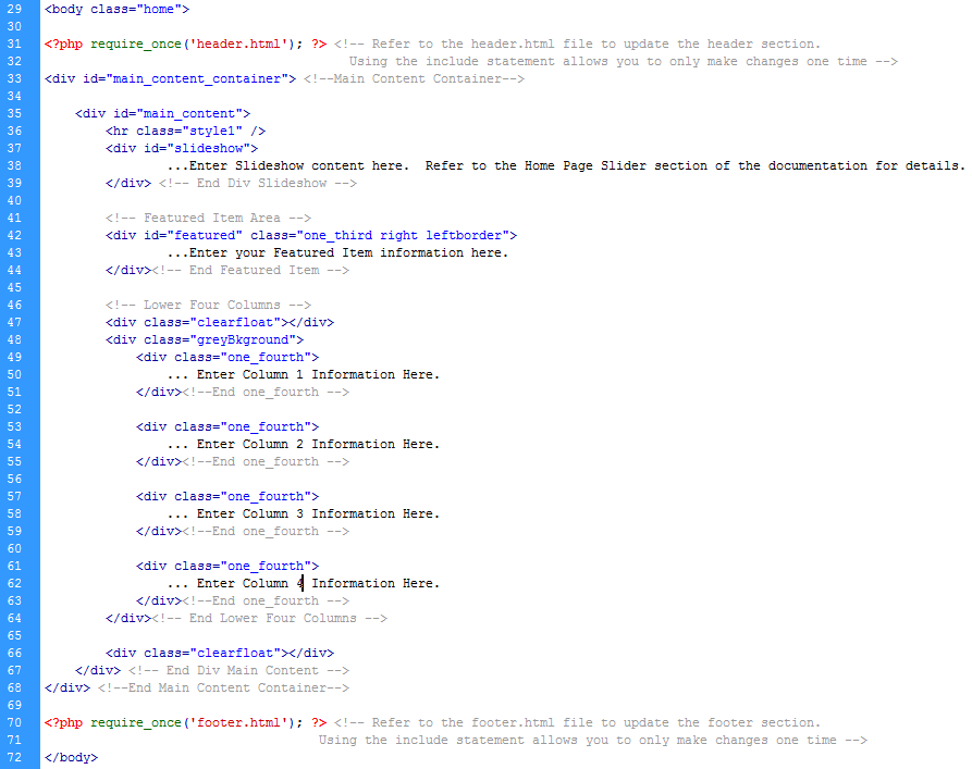 Home HTML Structure
