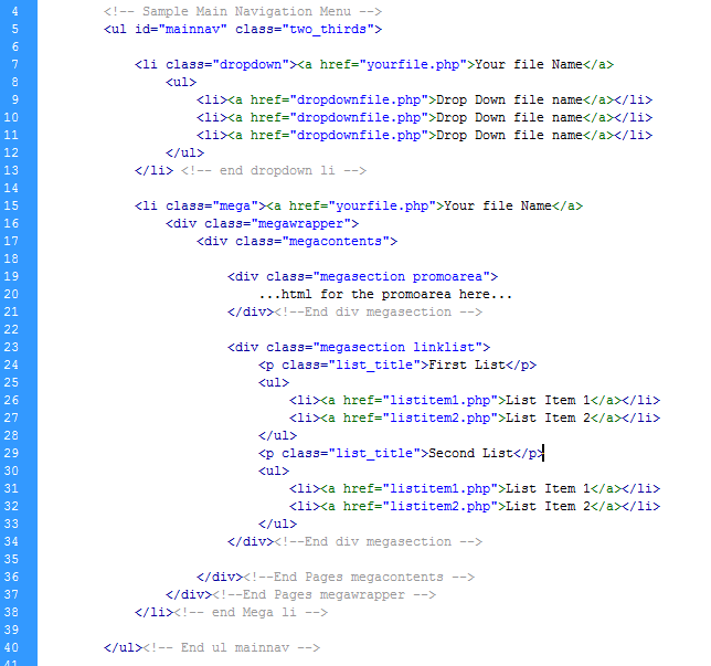 Drop Down and Mega Menu html