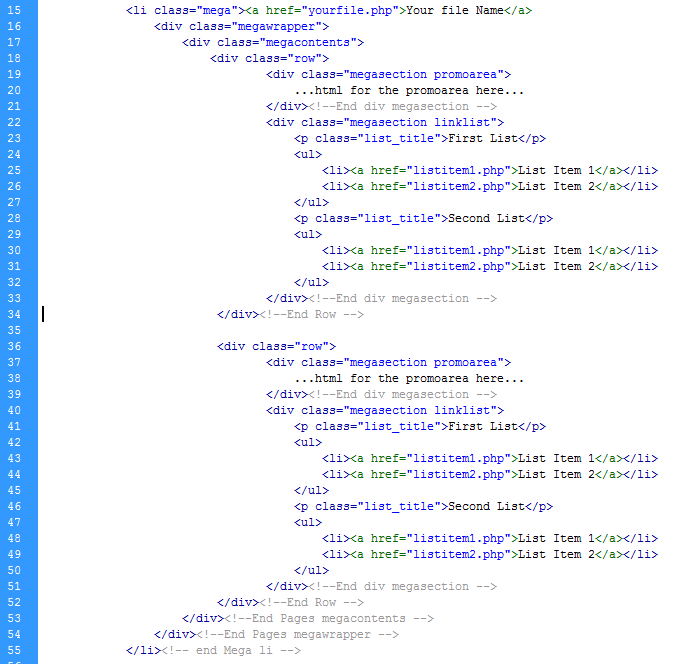 Drop Down and Mega Menu html